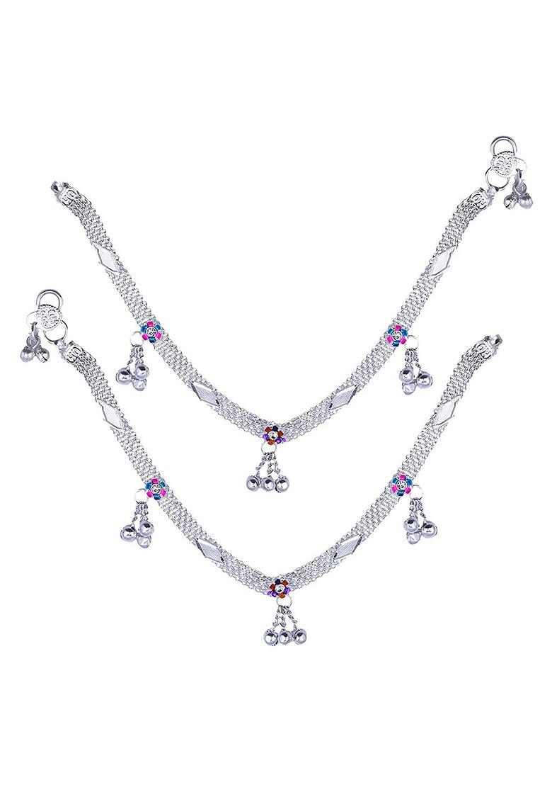 Rhodium Plated Artificial Stones Studded Anklets