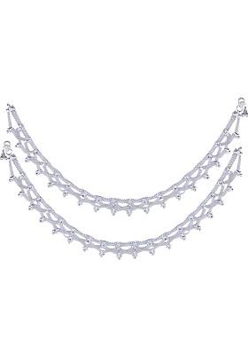 Rhodium Plated Artificial Stones Studded Anklets