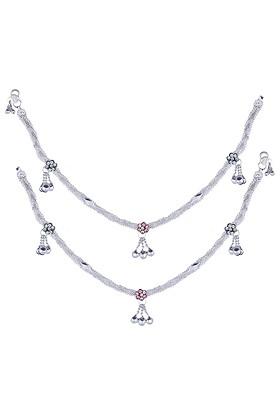 Rhodium Plated Artificial Stones Studded Anklets