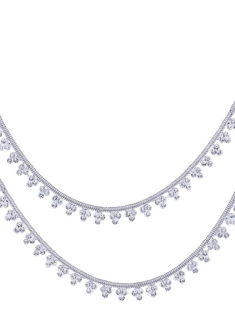 Rhodium Plated Artificial Stones Studded Anklets