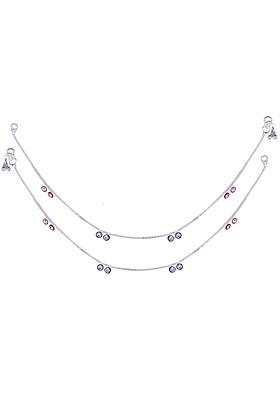 Rhodium Plated Artificial Stones Studded Anklets