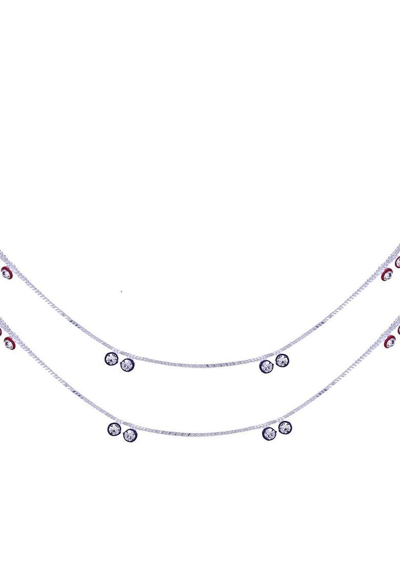 Rhodium Plated Artificial Stones Studded Anklets
