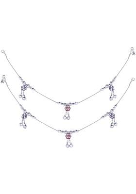 Rhodium Plated Artificial Stones Studded Anklets