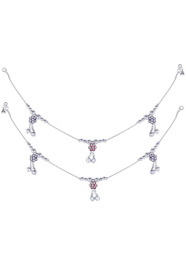 Rhodium Plated Artificial Stones Studded Anklets