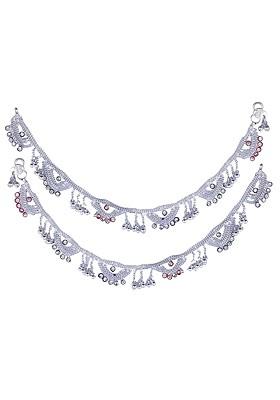 Rhodium Plated Artificial Stones Studded Anklets