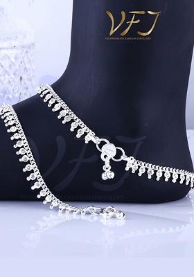 Rhodium Plated Artificial Stones Studded Anklets