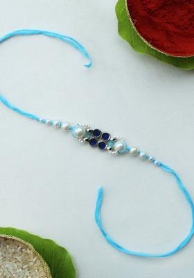 Azure Pearl Vivid Vintage Rakhi With Roli Chawal