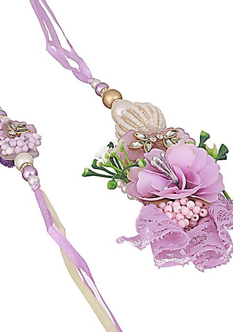 Floral And Lace Work Bhaiya Bhabhi Rakhi With Roli And Chawal