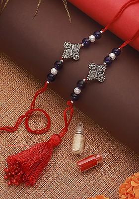 Pearl Beaded Bhaiya Bhabhi Tasselled Rakhi With Roli And Chawal