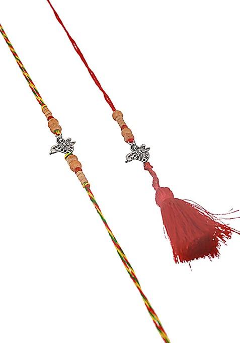 Peacock Shaped Bhaiya Bhabhi Tasselled Rakhi With Roli And Chawal