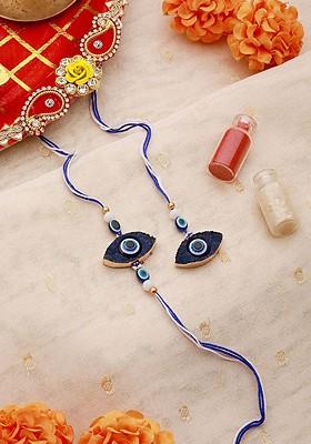 Unisex Evil Eye Charm Bhaiya Bhabhi Rakhis With Roli And Chawal