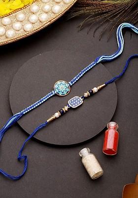 Set Of 2 Enamelled And Beaded Rakhi With Roli Chawal