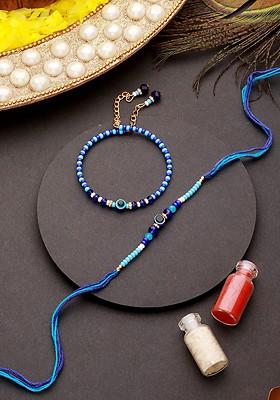 Evil Eye Beaded Bhaiya Bhabhi Thread Rakhis With Roli Chawal