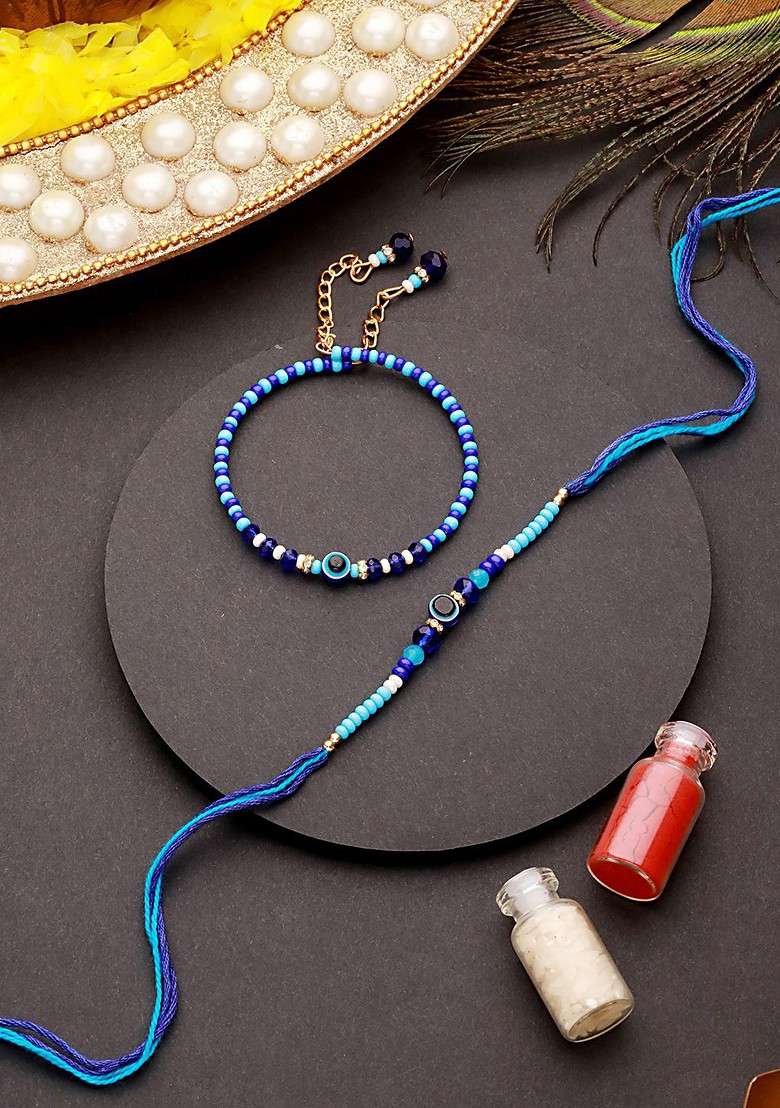Evil Eye Beaded Bhaiya Bhabhi Thread Rakhis With Roli Chawal - Indya