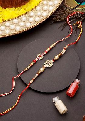 Set Of 2 Om And Ganpati Rudraksh Rakhi With Roli Chawal