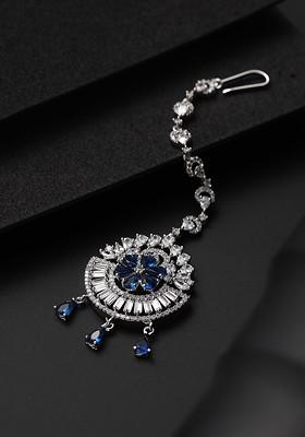 Rhoduium Plated Ad Studded Maang Tikka