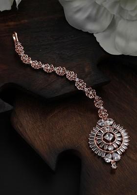 Rose Gold Plated Ad Studded Maang Tikka