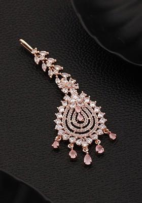 Rose Gold Plated Ad Studded Maang Tikka