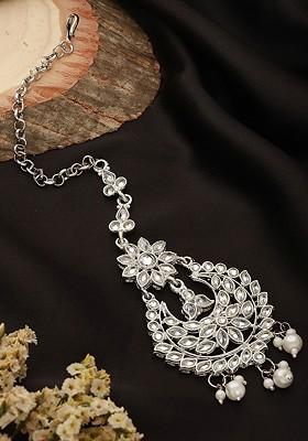 Silver Plated Ad Stone Studded Maangtikka