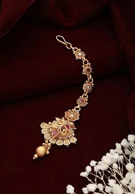 Gold Plated Artificial Stones And Beads Studded Maang Tikka Head Jewellery