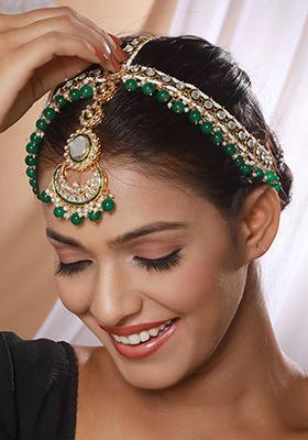Gold Plated Kundan Studded And Beaded Matha Patti