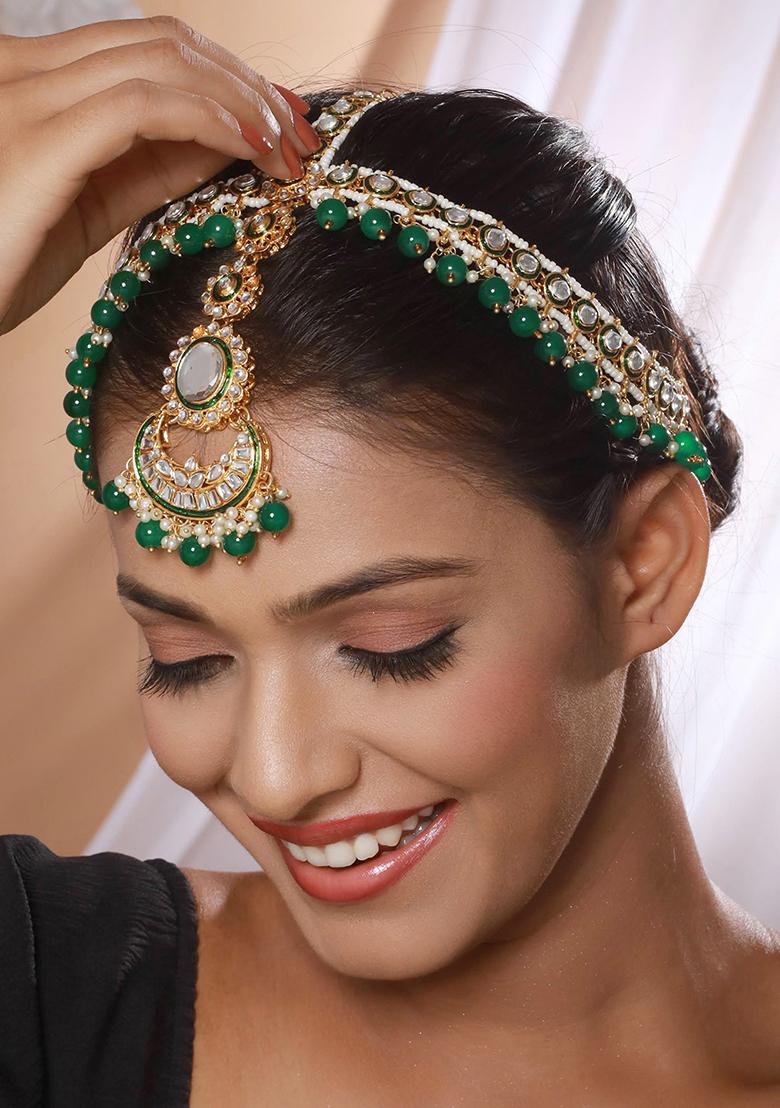 Gold Plated Kundan Studded And Beaded Matha Patti