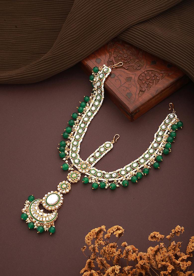 Gold Plated Kundan Studded And Beaded Matha Patti