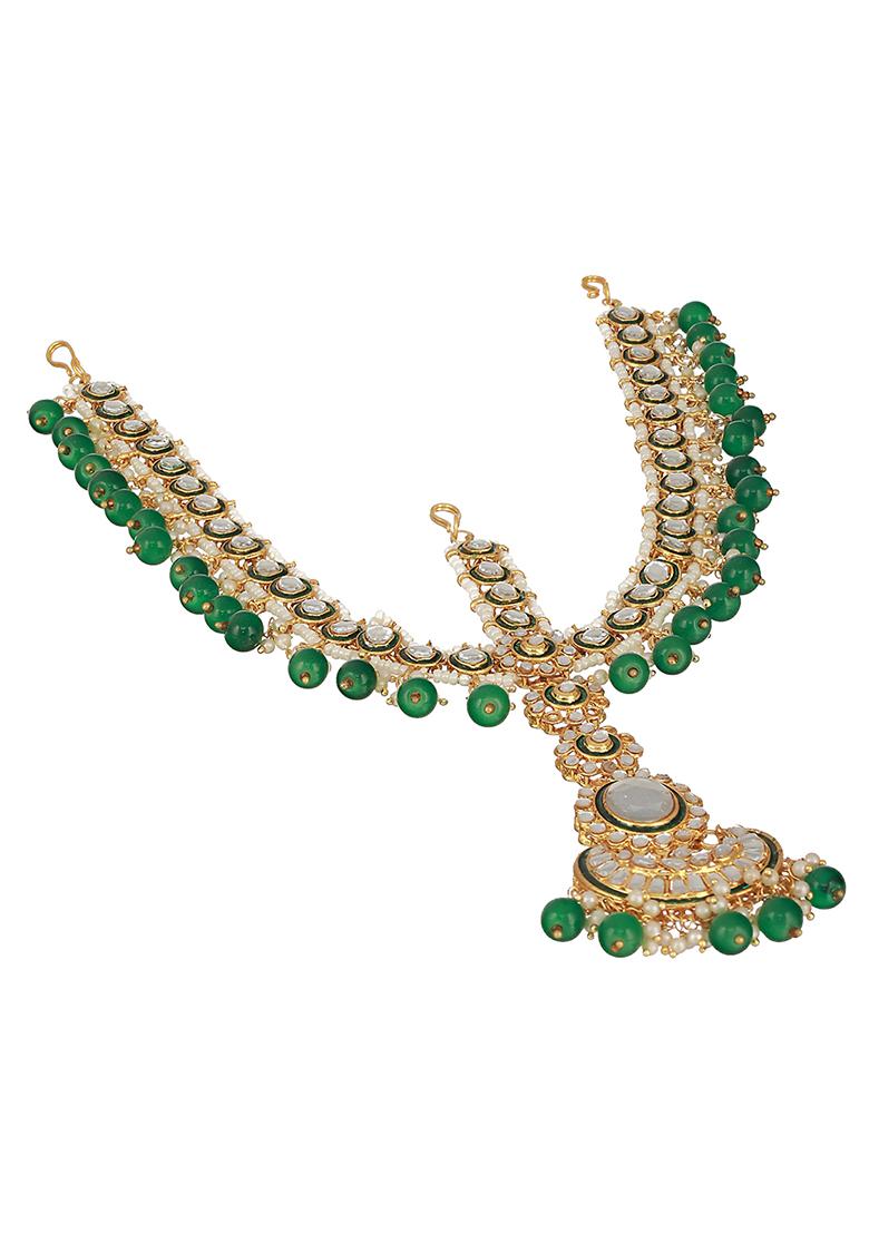 Gold Plated Kundan Studded And Beaded Matha Patti