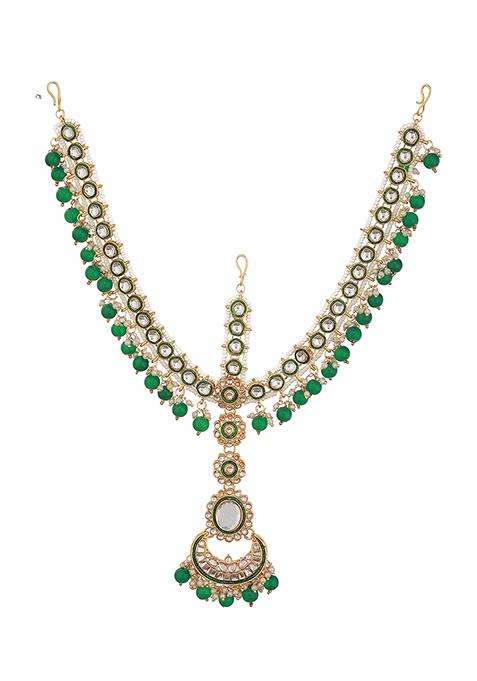 Gold Plated Kundan Studded And Beaded Matha Patti