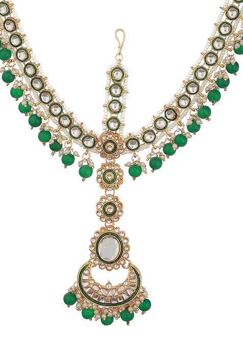Gold Plated Kundan Studded And Beaded Matha Patti