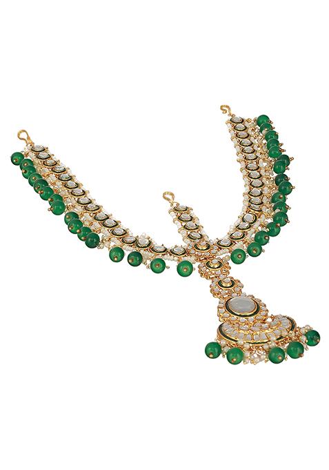 Gold Plated Kundan Studded And Beaded Matha Patti