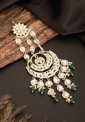 Gold Plated Kundan Studded And Beaded Jhumar Passa