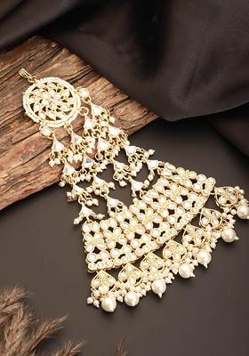 Gold Plated Kundan Studded And Pearls Jhumar Passa