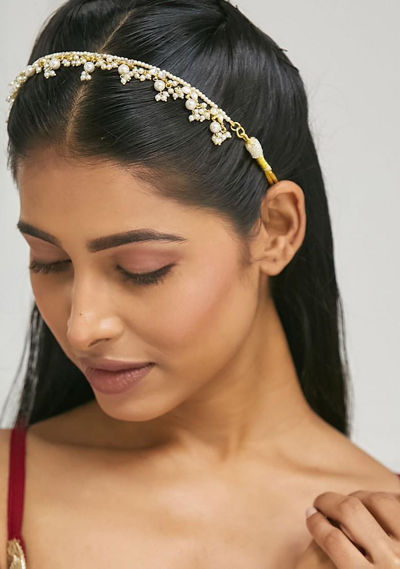 22K Gold Plated Kundan And Pearl Studded Matha Patti Head Jewellery