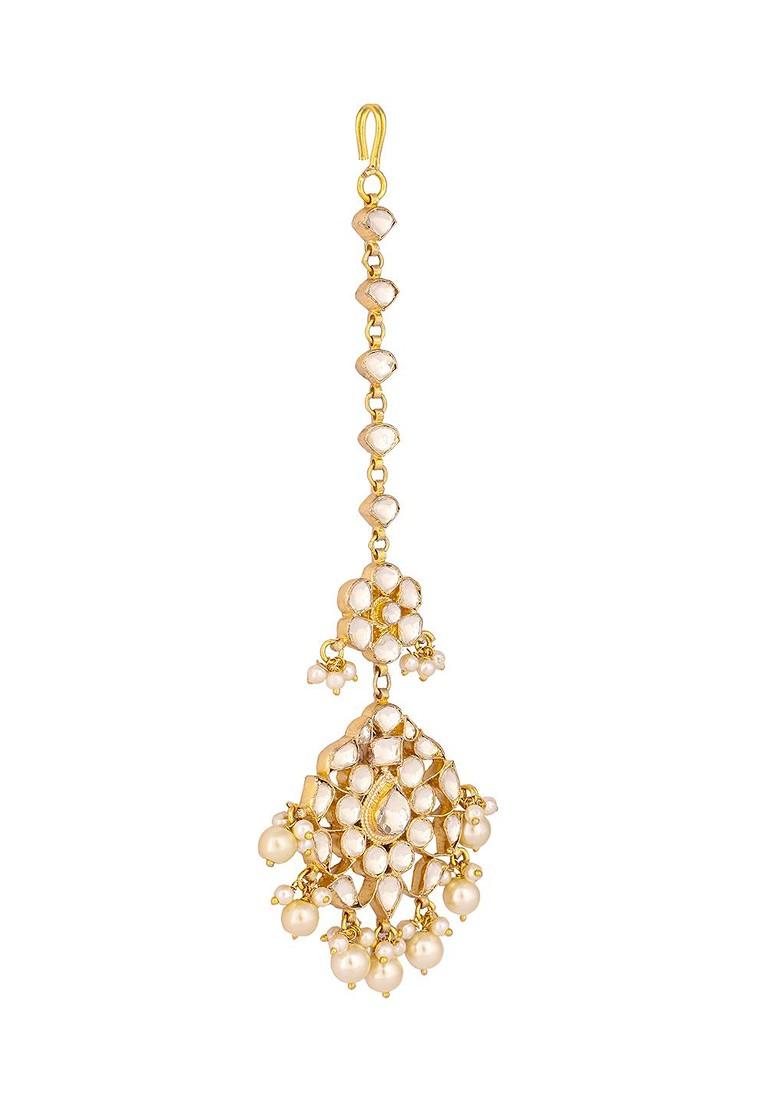 22K Gold Plated Kundan Studded Maang Tikka Head Jewellery - Indya