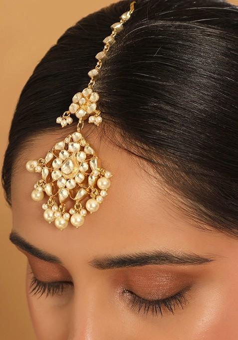 22K Gold Plated Kundan Studded Maang Tikka Head Jewellery