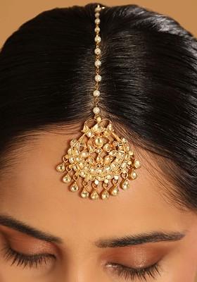 Gold Plated Kundan Studded Maang Tikka Head Jewellery