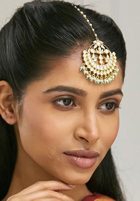 Gold Plated Pearls And Kundan Studded Maang Tikka Head Jewellery