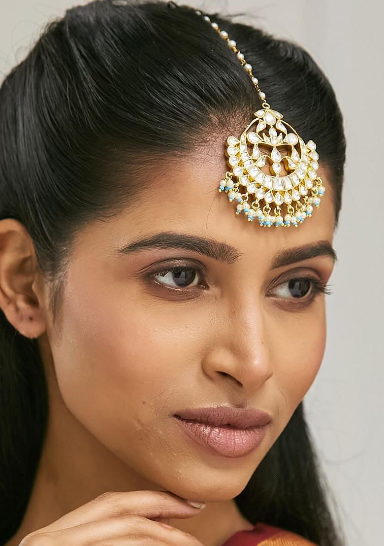 Gold Plated Pearls And Kundan Studded Maang Tikka Head Jewellery - Indya