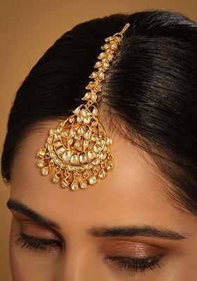22K Gold Plated Kundan Studded Maang Tikka Head Jewellery