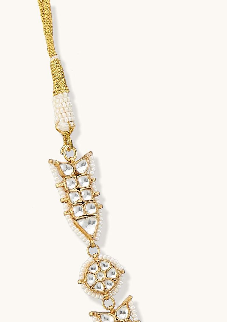 22K Gold Plated Kundan And Pearl Studded Matha Patti With Regal Motifs Head Jewellery