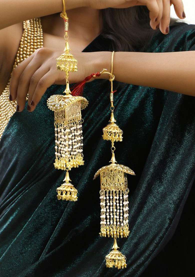 Gold Plated Pearls Beaded Bridal Layered Kaleeras - Indya