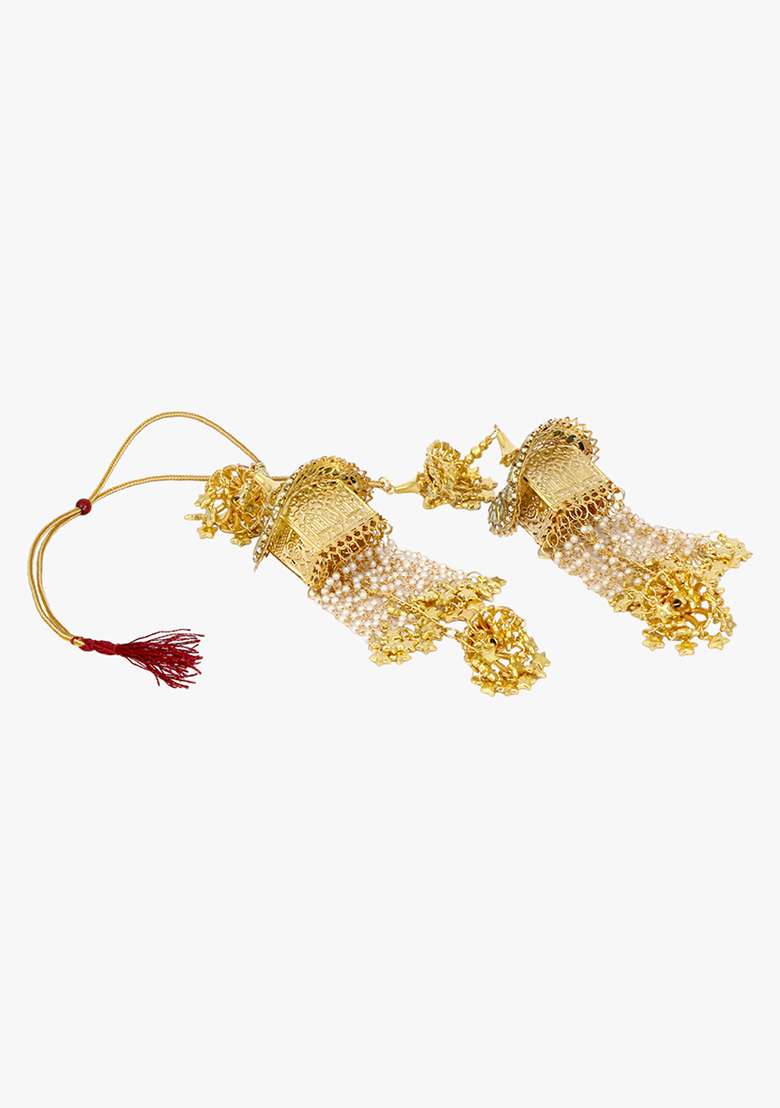 Gold Plated Pearls Beaded Bridal Layered Kaleeras - Indya