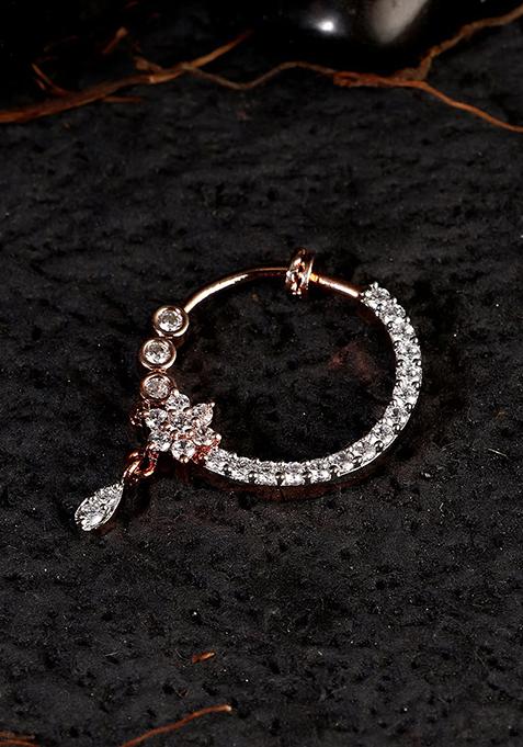 Rose Gold Plated Cubic Zirconia Studded Enamelled Ring Nosepin
