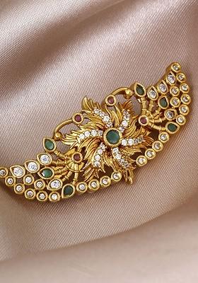 Gold Plated Stone Studded Peacock Design Brooch