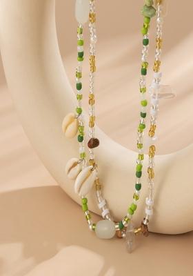 Boho Style Cowrie Shell With Green And Brown Beads Beaded Waist Chain (Set Of 2)