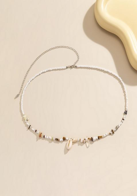 Boho Style White Cowrie Shell With Beads And Sea Stones Beaded Waist Chain