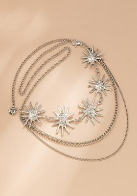 Boho Style Silver Plated Smiling Sun Layered Waist Chain