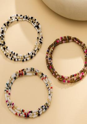 Set Of 3 Multicolor Stretchable Bohemian Boho Elasticated Beaded Waist Chains