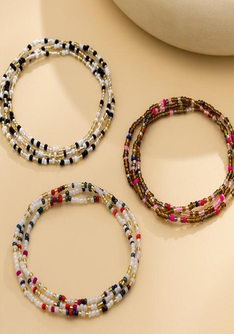 Set Of 3 Multicolor Stretchable Bohemian Boho Elasticated Beaded Waist Chains